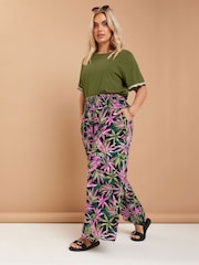 Yours Curve Black Shirred Waist Wide Leg Trousers - Image 2 of 5