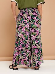 Yours Curve Black Shirred Waist Wide Leg Trousers - Image 4 of 5