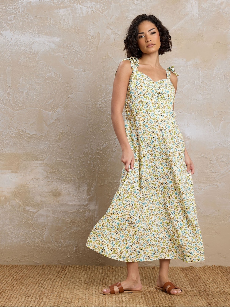 PixieGirl Petite Natural Tie Strap Midi Dress - Image 1 of 5