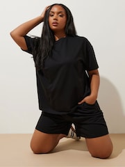 Yours Curve Black Sweat T-Shirt & Shorts Set - Image 1 of 5