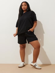 Yours Curve Black Sweat T-Shirt & Shorts Set - Image 2 of 5