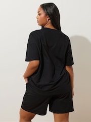 Yours Curve Black Sweat T-Shirt & Shorts Set - Image 3 of 5