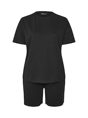 Yours Curve Black Sweat T-Shirt & Shorts Set - Image 5 of 5