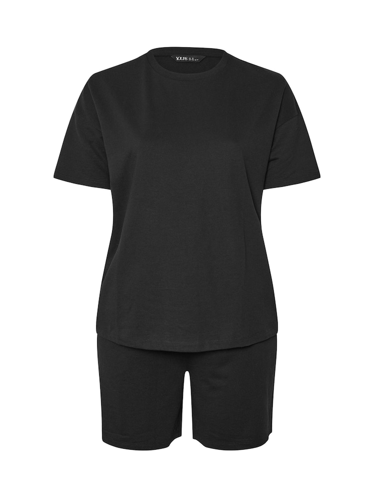 Yours Curve Black Sweat T-Shirt & Shorts Set - Image 5 of 5