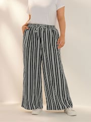 Yours Curve Black Textured Wide Leg Trousers - Image 1 of 5