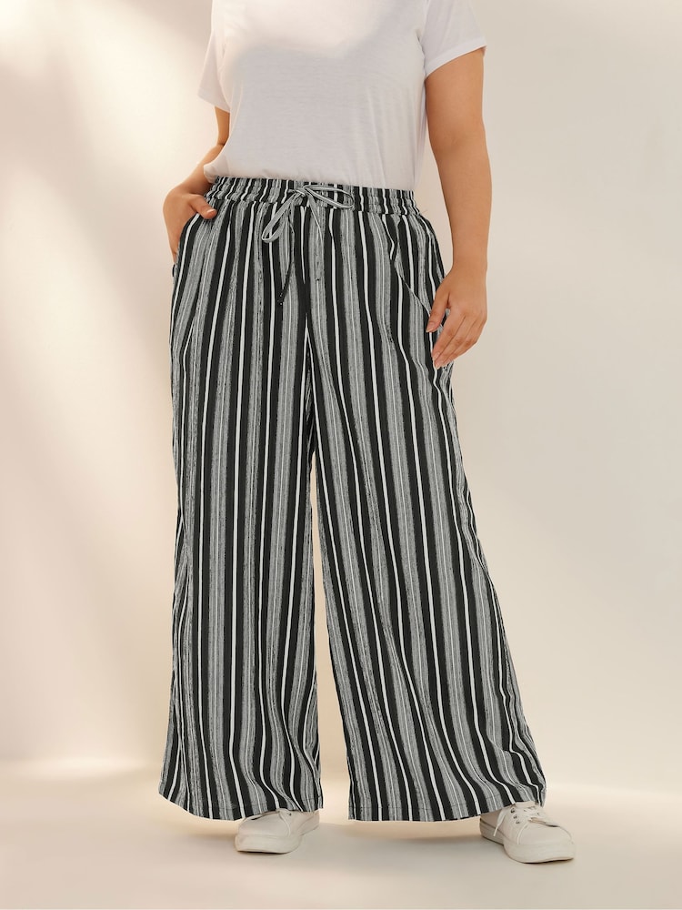 Yours Curve Black Textured Wide Leg Trousers - Image 1 of 5