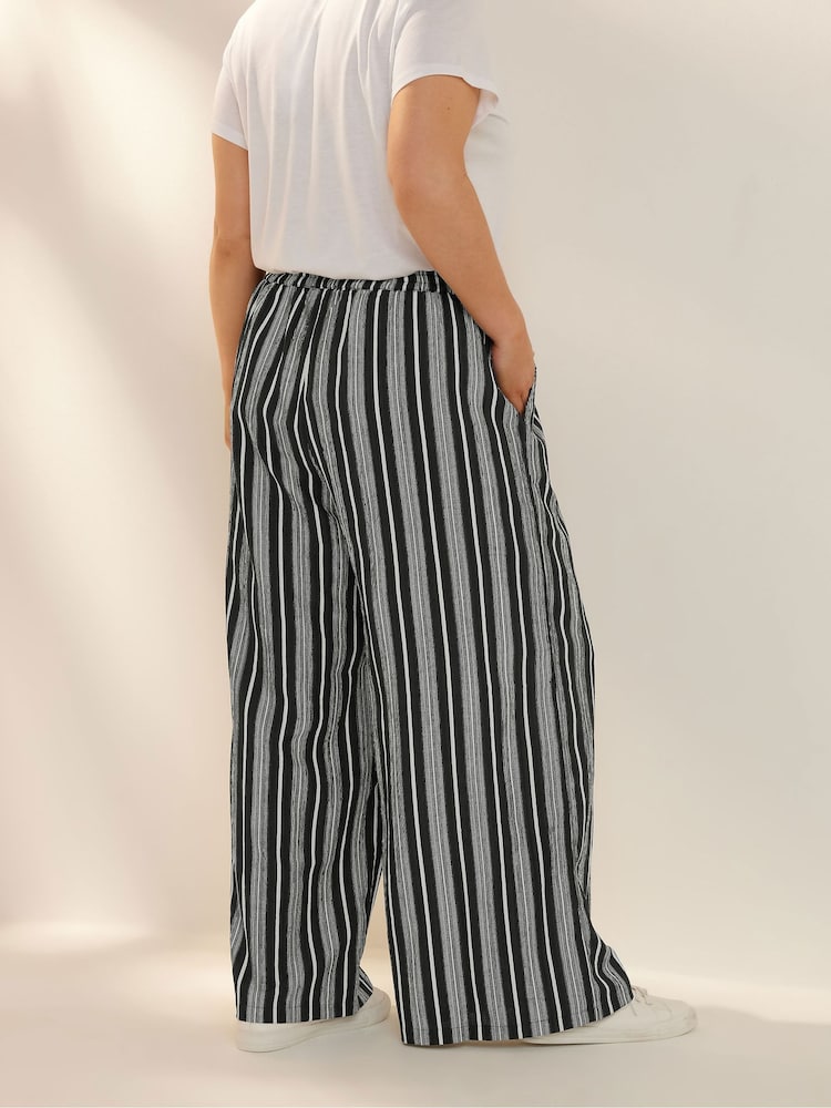 Yours Curve Black Textured Wide Leg Trousers - Image 3 of 5
