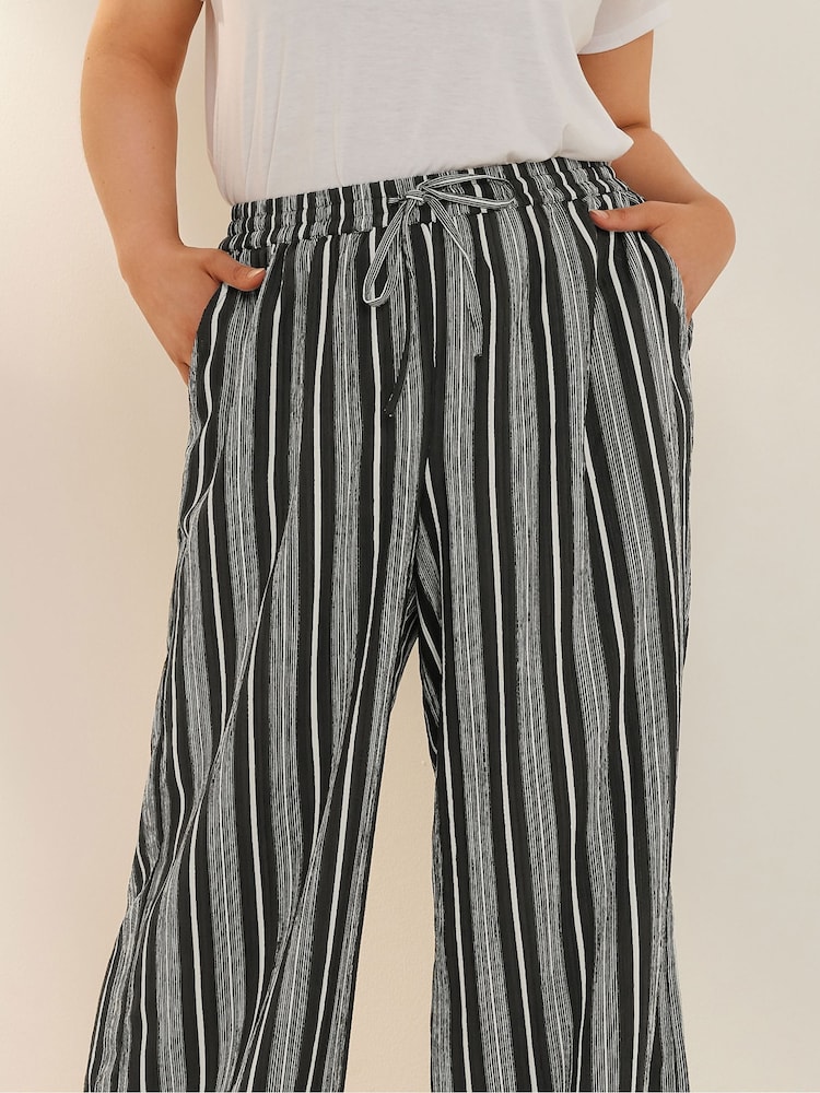 Yours Curve Black Textured Wide Leg Trousers - Image 4 of 5