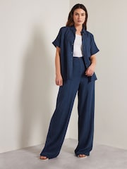 Long Tall Sally Blue Pleat Front Linen Trousers - Image 2 of 4