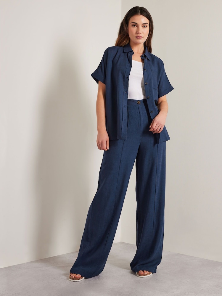 Long Tall Sally Blue Pleat Front Linen Trousers - Image 2 of 4