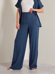 Long Tall Sally Blue Pleat Front Linen Trousers - Image 3 of 4