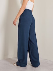 Long Tall Sally Blue Pleat Front Linen Trousers - Image 4 of 4