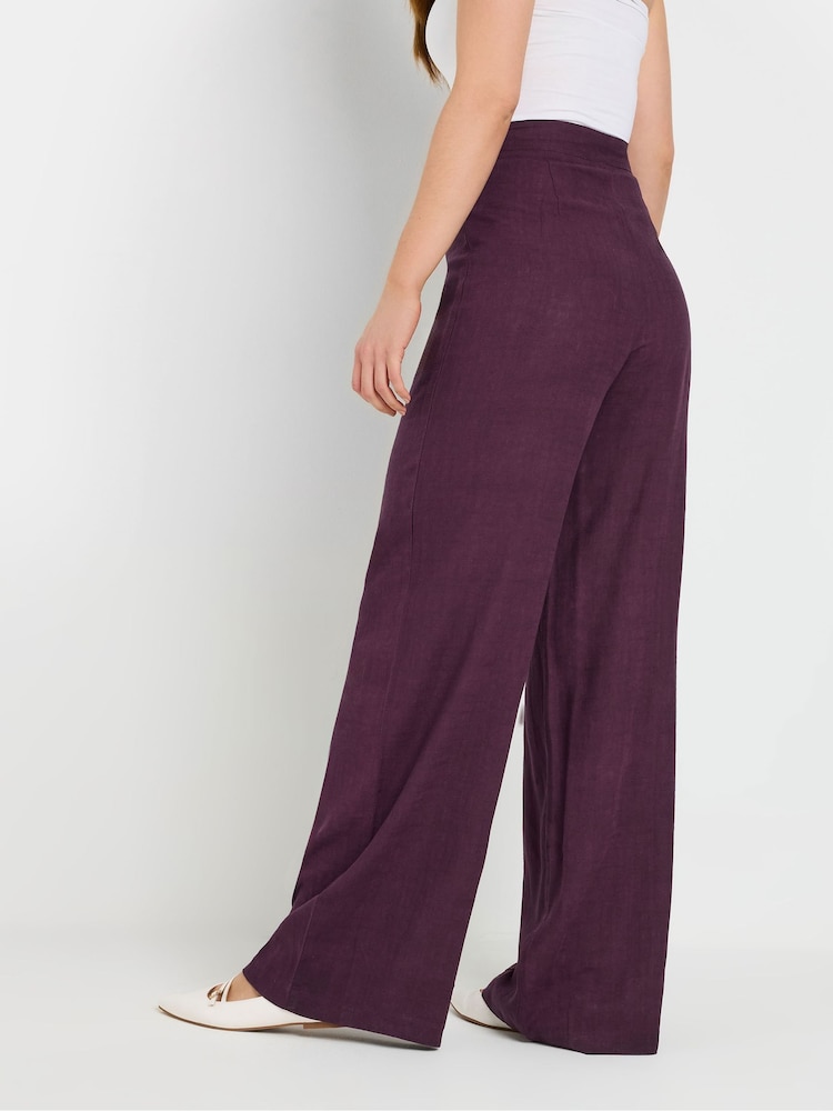 Long Tall Sally Purple Pleat Front Linen Trousers - Image 3 of 4
