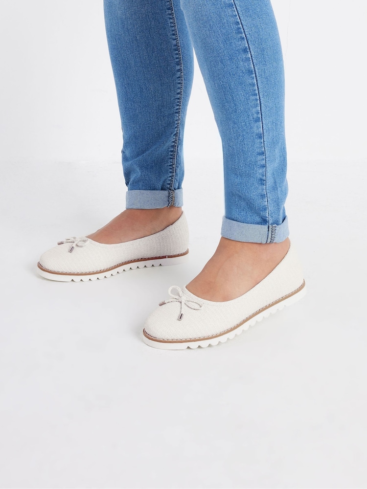 Yours Curve White Wide Fit Woven Ballet Pumps - Image 1 of 6