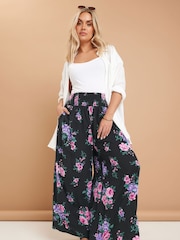 Yours Curve black chrome Shirred Waist Wide Leg Trousers - Image 2 of 5