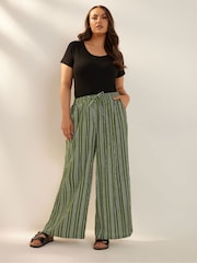 Yours Curve Green Textured Wide Leg Trousers - Image 2 of 6