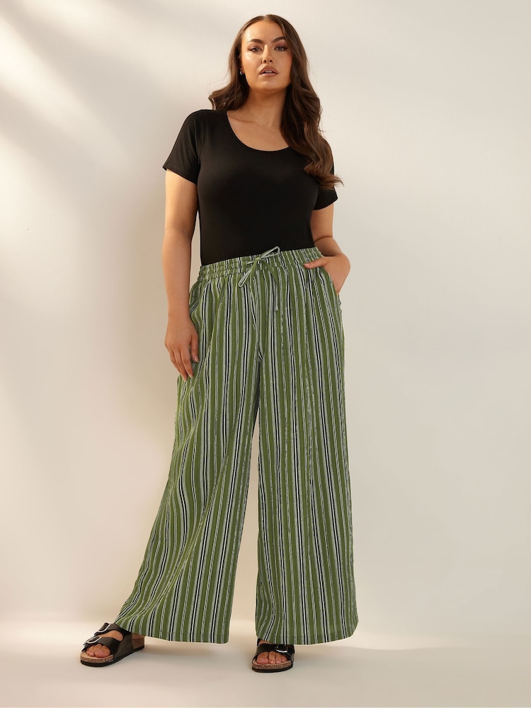 Yours Curve Green Textured Wide Leg Trousers - Image 2 of 6