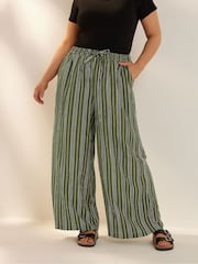 Yours Curve Green Textured Wide Leg Trousers - Image 3 of 6