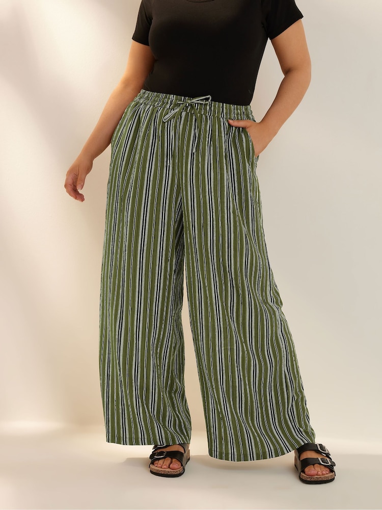 Yours Curve Green Textured Wide Leg Trousers - Image 3 of 6