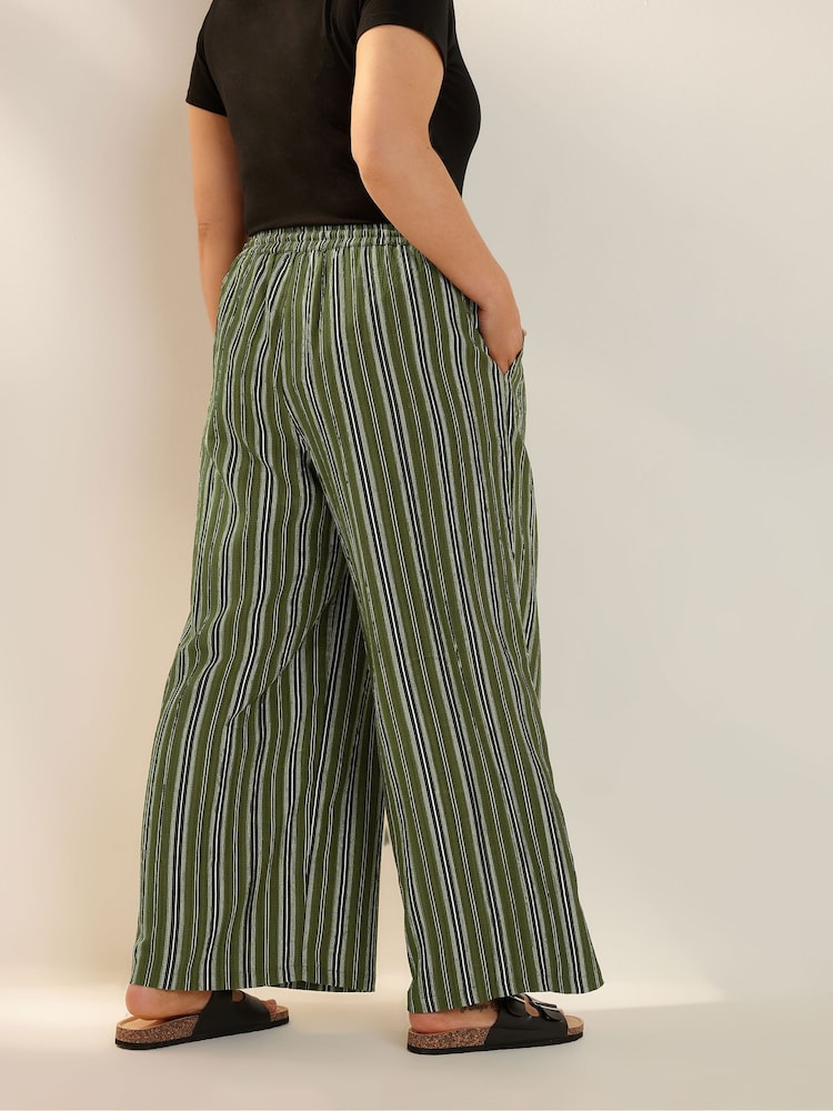 Yours Curve Green Textured Wide Leg Trousers - Image 4 of 6