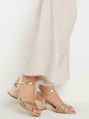 Long Tall Sally Gold Woven Block Heel Sandals - Image 1 of 3
