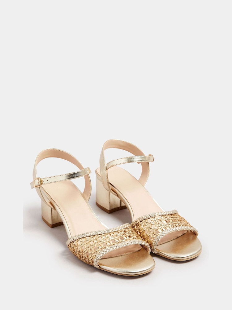 Long Tall Sally Gold Woven Block Heel Sandals - Image 1 of 2 Long Tall Sally Gold Woven Block Heel Sandals - Image 1 of 2