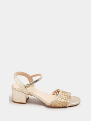 Long Tall Sally Gold Woven Block Heel Sandals - Image 3 of 3
