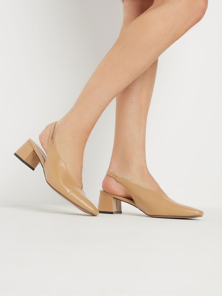 Long Tall Sally Natural Slingback Mid Block Shoes - Image 1 of 5 Long Tall Sally Natural Slingback Mid Block Shoes - Image 1 of 5