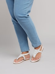 Yours Curve White Wide Fit Beaded T-Bar Sandals - Image 1 of 5