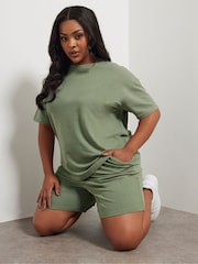 Yours Curve Green Sweat T-Shirt & Shorts Set - Image 1 of 6
