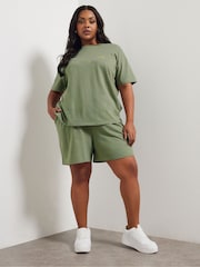 Yours Curve Green Sweat T-Shirt & Shorts Set - Image 3 of 6