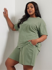 Yours Curve Green Sweat T-Shirt & Shorts Set - Image 5 of 6