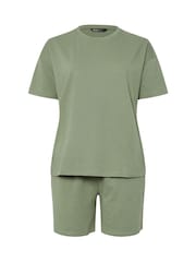 Yours Curve Green Sweat T-Shirt & Shorts Set - Image 6 of 6