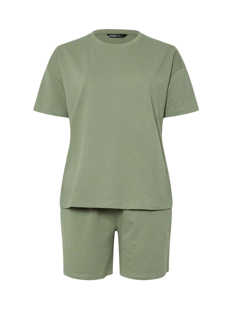 Yours Curve Green Sweat T-Shirt & Shorts Set - Image 6 of 6