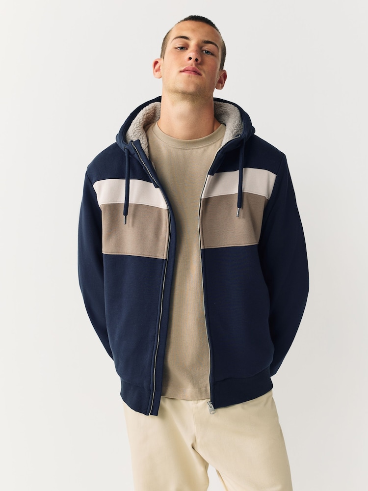 Azul marino/Crudo - Borg Fleece Lined Full Zip Hoodie - Imagen 1 de 8 Azul marino/Crudo - Borg Fleece Lined Full Zip Hoodie - Imagen 1 de 8