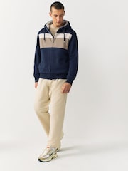 Navy Blue/Ecru Borg Fleece Lined Full Zip Hoodie - Image 3 of 8