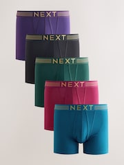 Pink/ Blue/ Green Gold Waistband 5 Pack A-Front Boxers - Image 1 of 9