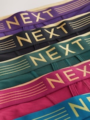 Pink/ Blue/ Green Gold Waistband 5 Pack A-Front Boxers - Image 8 of 9
