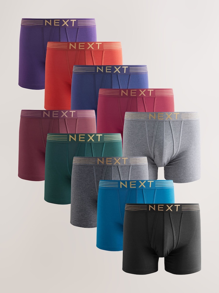 Rich Navy/Purple/Orange 10 pack A-Front Boxers - Image 1 of 14 Rich Navy/Purple/Orange 10 pack A-Front Boxers - Image 1 of 14