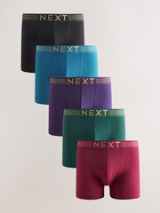 Pink/ Blue/ Green Gold Waistband 5 Pack Cotton Rich Trunk Boxers - Image 1 of 1