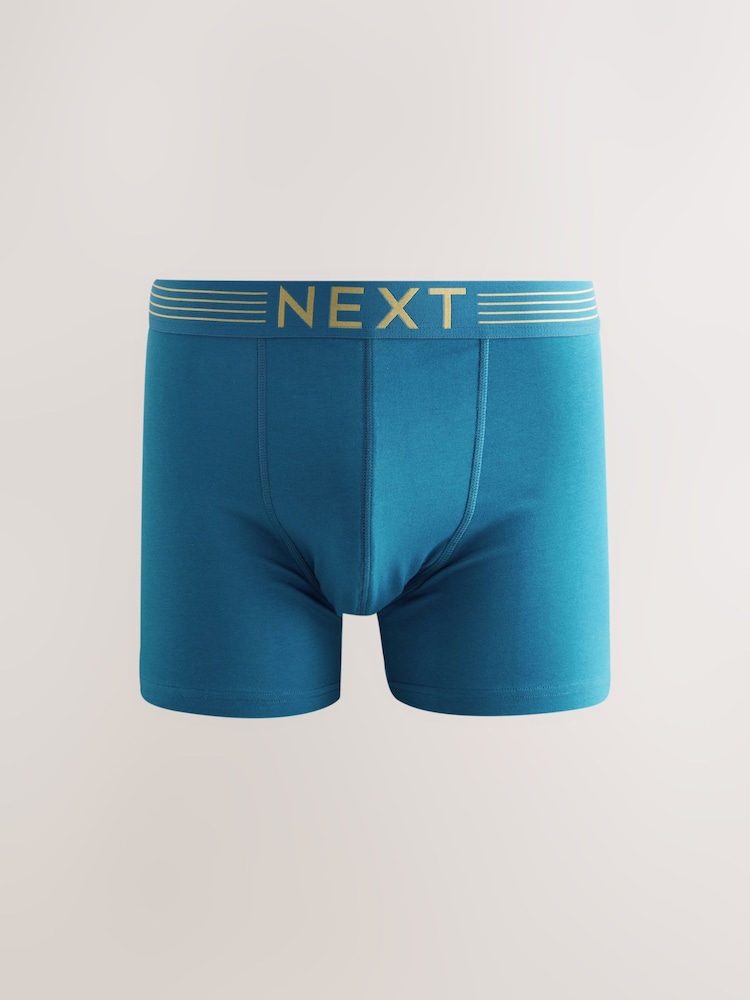 Pink/ Blue/ Green Gold Waistband 5 Pack Cotton Rich Trunk Boxers - Image 2 of 9