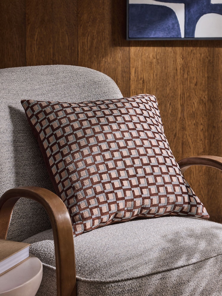 Brown Geometric Squares Cushions - Image 1 of 5 Brown Geometric Squares Cushions - Image 1 of 5