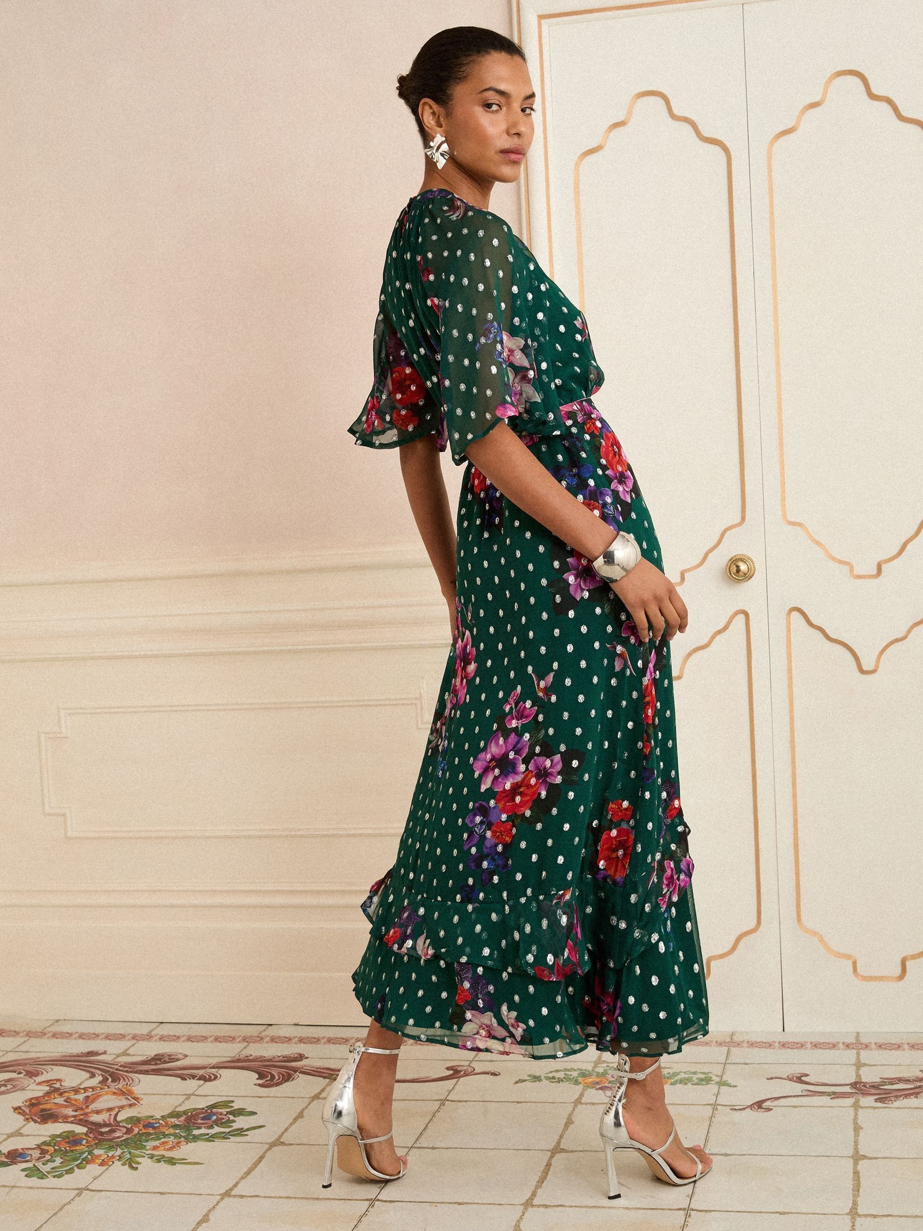 emerald green floral underwire detail draped midi dress Buy Love & Roses Metallic Printed from Next USA ruffles gowns