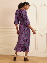 Love & Roses Purple Animal Printed V-Neck Puff Sleeve Midi Dress - Image 4 of 4
