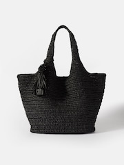 Mint Velvet Black Oversized Faye Straw Tote Bag - Image 1 of 5