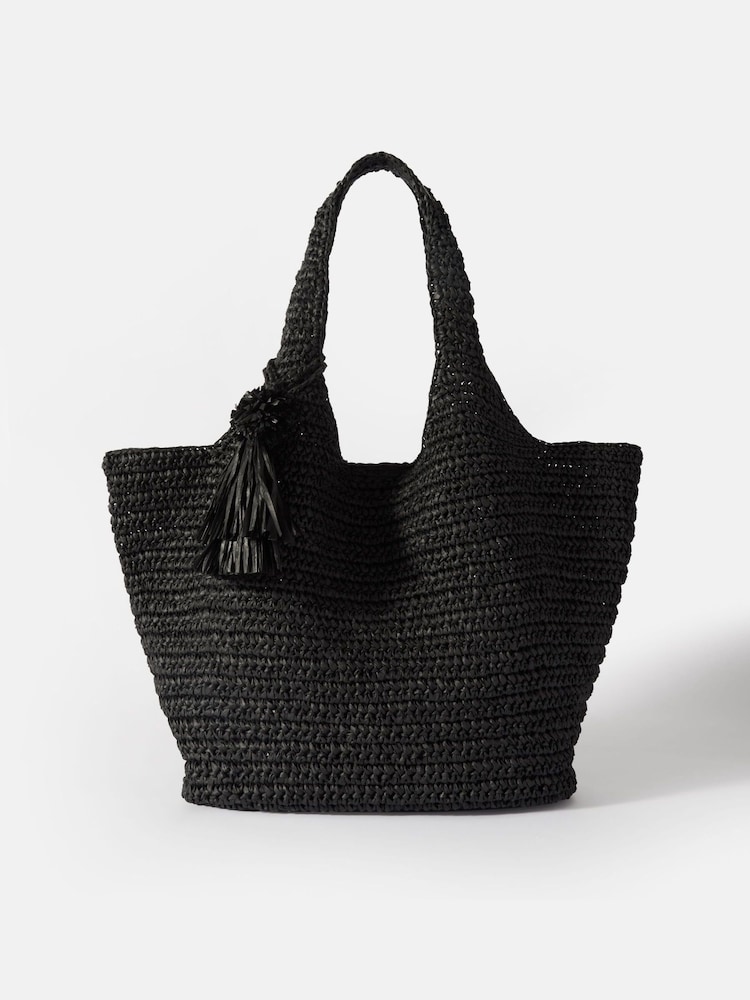 Mint Velvet Black Oversized Faye Straw Tote Bag - Image 1 of 5