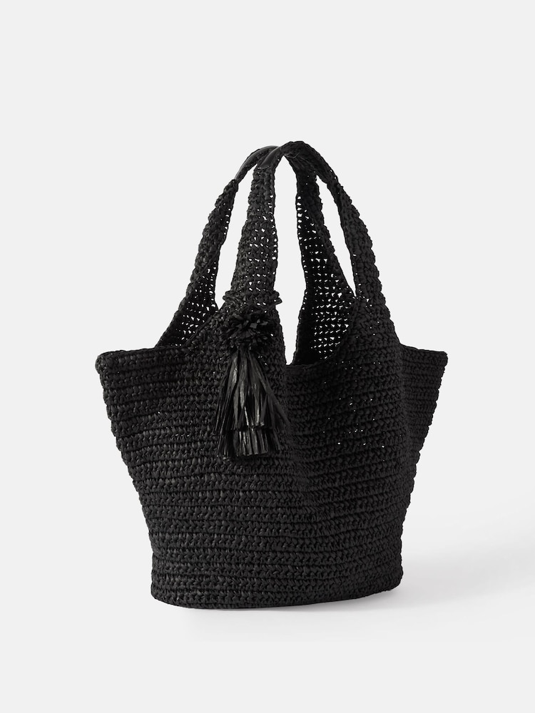 Mint Velvet Black Oversized Faye Straw Tote Bag - Image 2 of 5