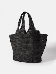 Mint Velvet Black Oversized Faye Straw Tote Bag - Image 3 of 5