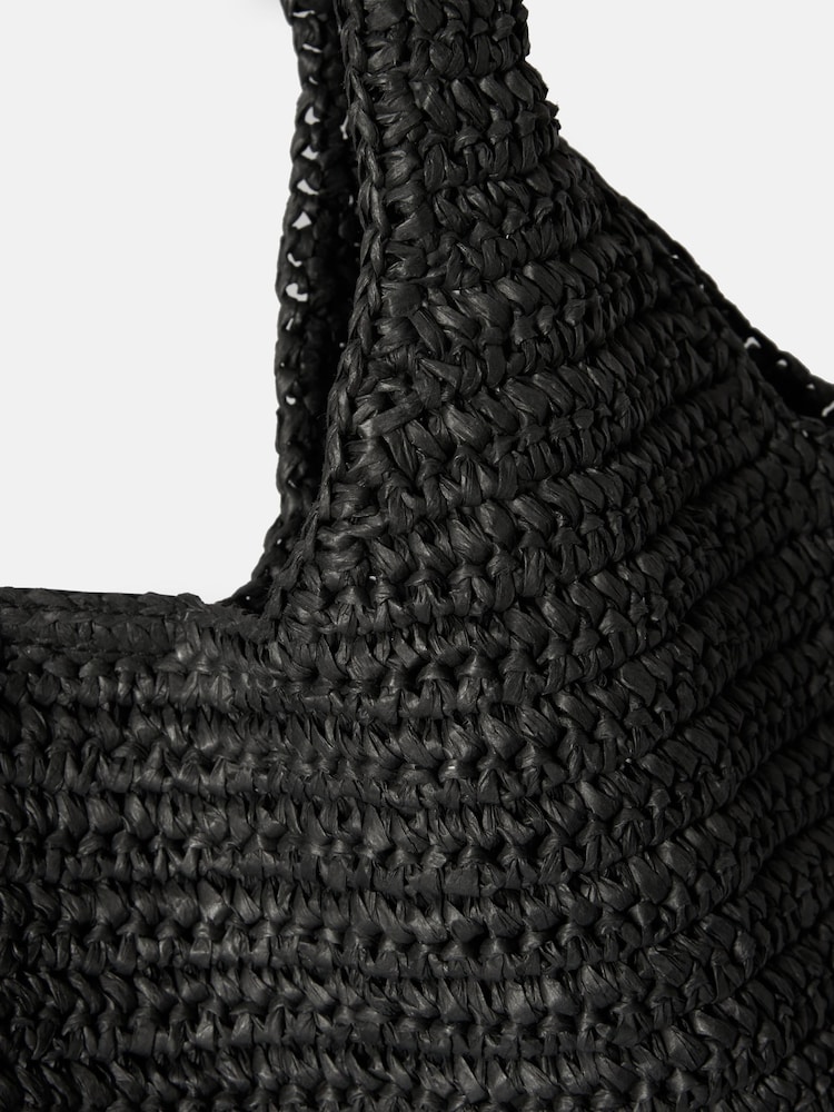 Mint Velvet Black Oversized Faye Straw Tote Bag - Image 5 of 5
