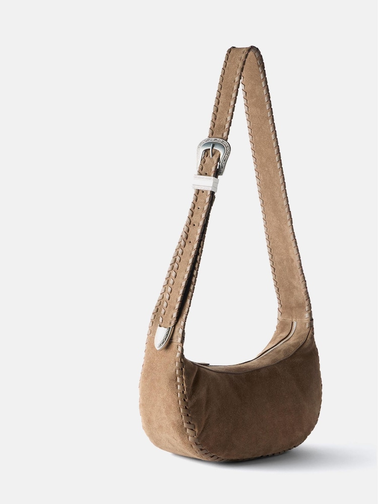 Mint Velvet Brown Frankie Whipstitch Suede Bag - Image 2 of 4